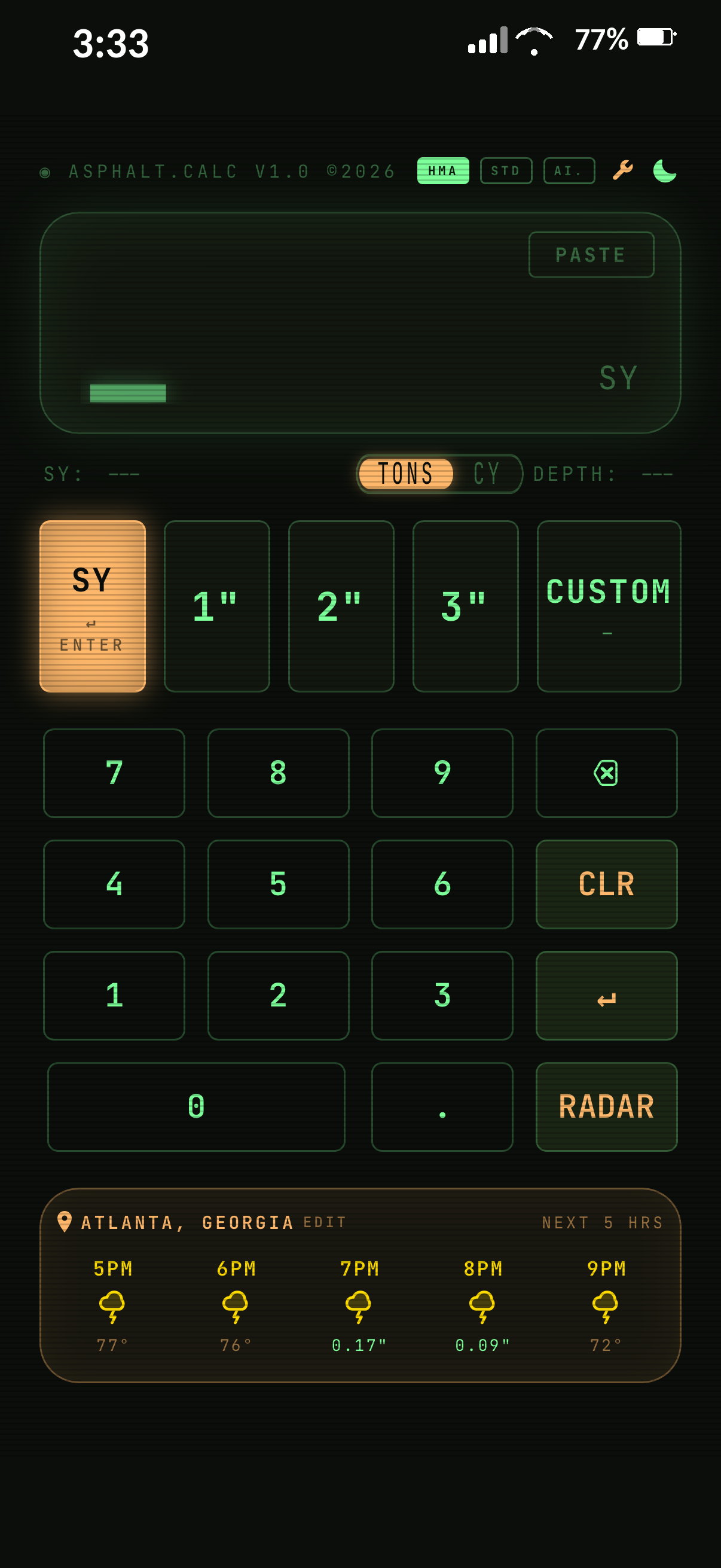 Asphalt Calc screen