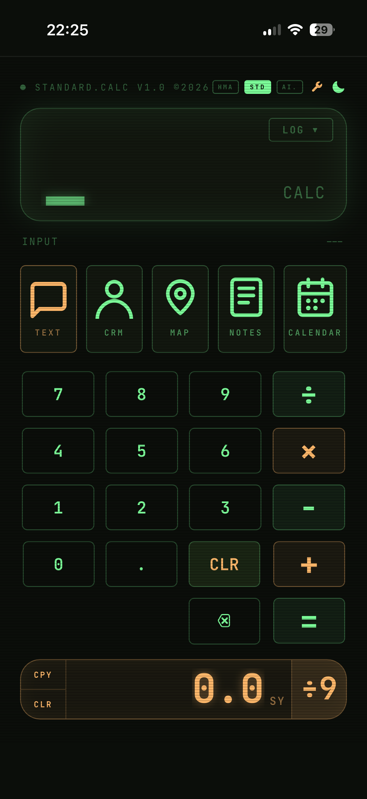 Standard Calc screen